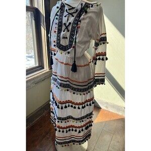 Dodo Bar Or Pom Pom Tassel Colorful Boho Summer Maxi Dress Small